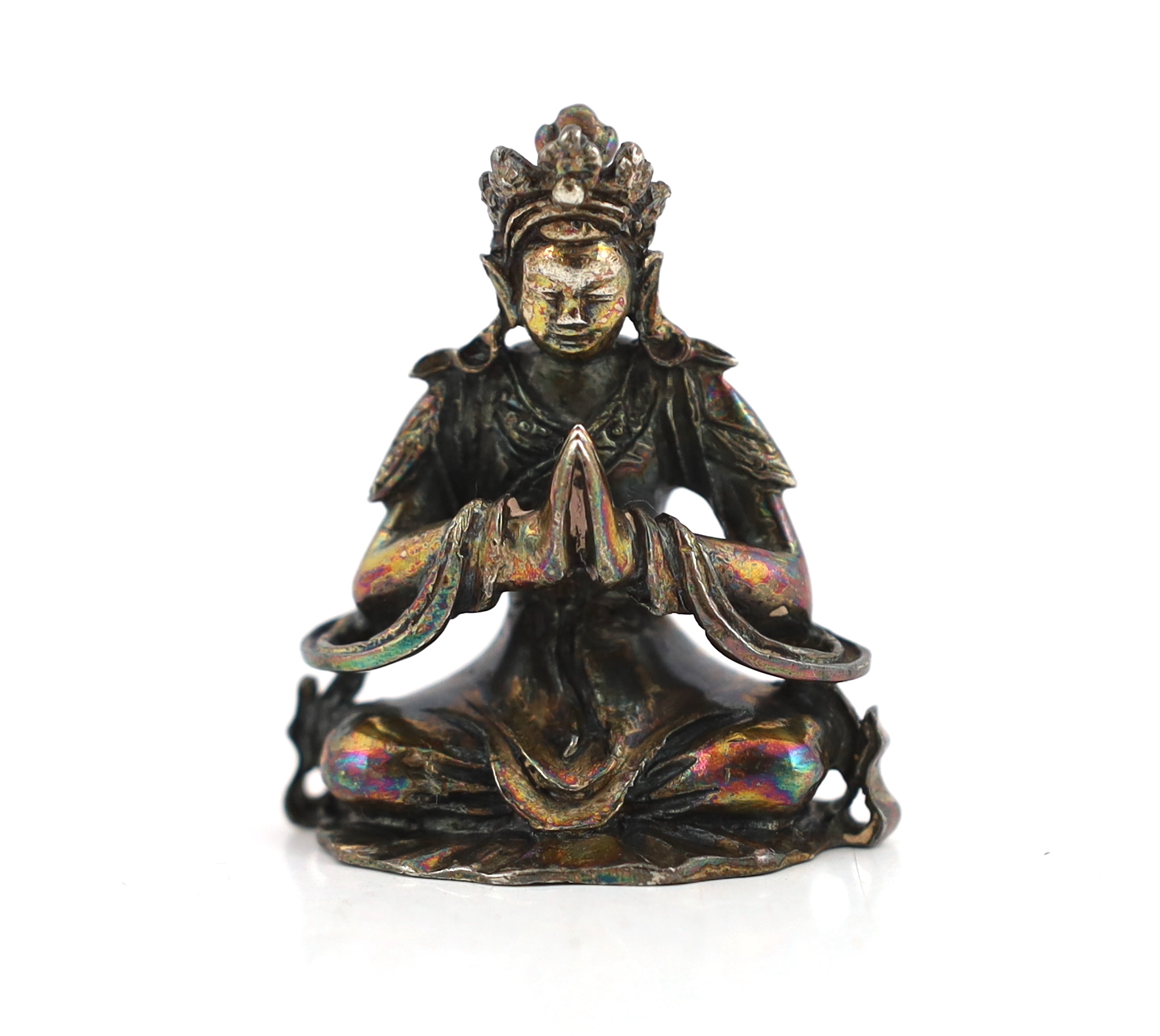 A Chinese miniature silver figure of a Bodhisattva, 18th/19th century